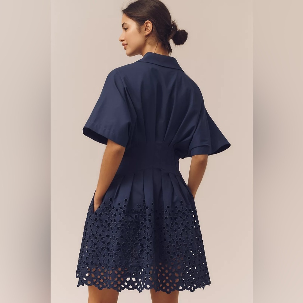 NWT Size XL - The Tobie Eyelet Pleated Mini Shirt Dress by Exquise (NWT US 228) - Picture 3 of 16
